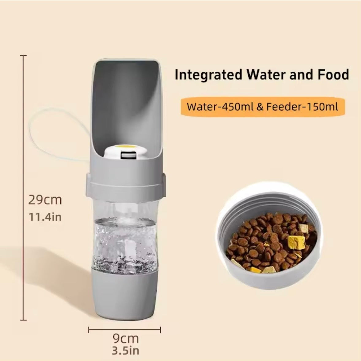 Bouteille d'eau Portable 2-en-1 pour Chien et Chat – 500 ml + Compartiment Croquettes 200 g