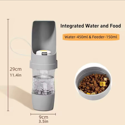 Bouteille d'eau Portable 2-en-1 pour Chien et Chat – 500 ml + Compartiment Croquettes 200 g