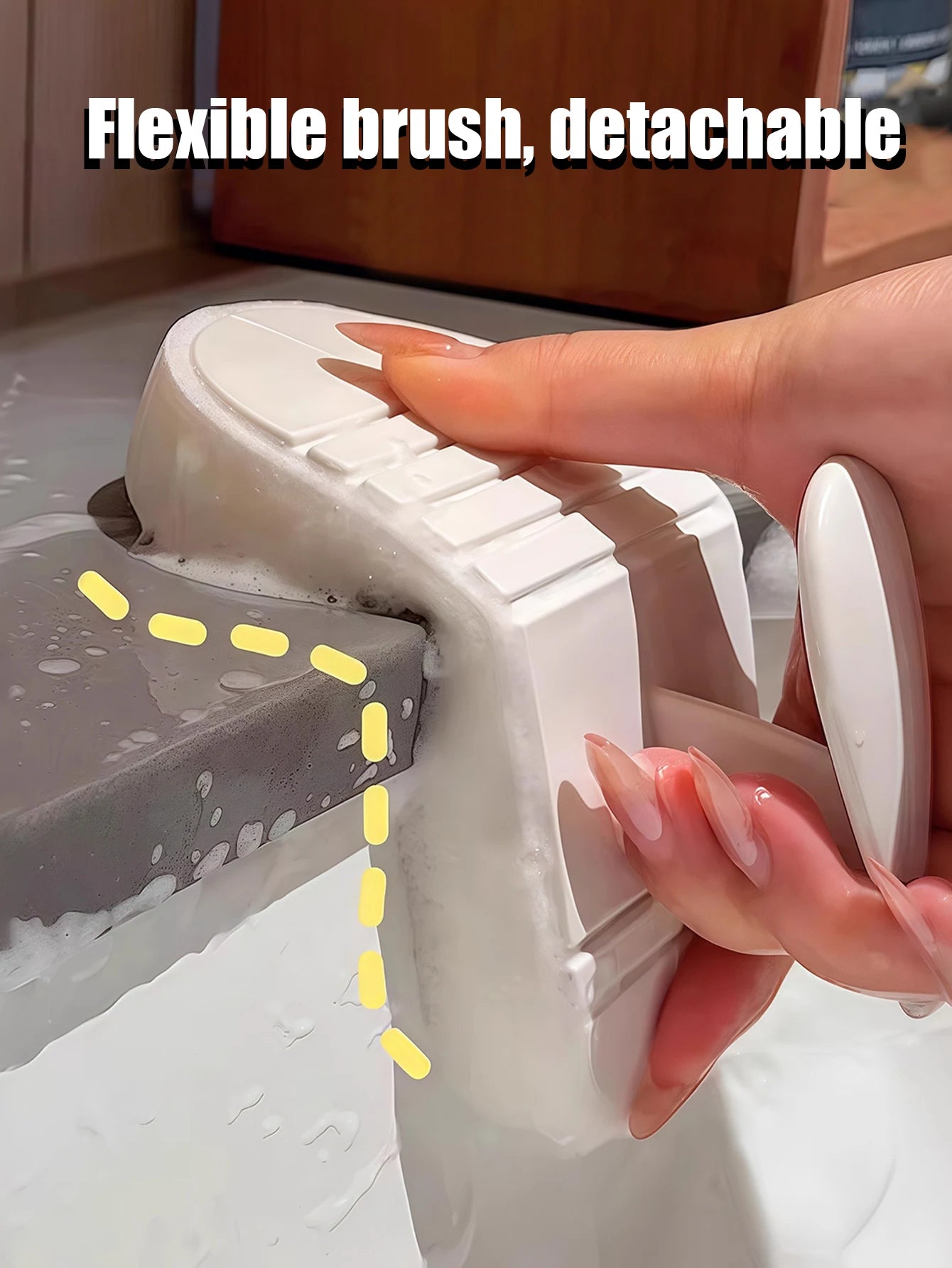 Brosse Flexible Multi-Usages — Cuisine, Salle de Bain & Zones Difficiles d'Accès