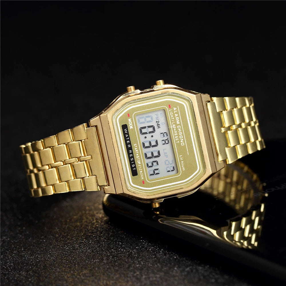 Montre LED Sport Dorée — Homme & Femme | Waterproof & Style Luxe